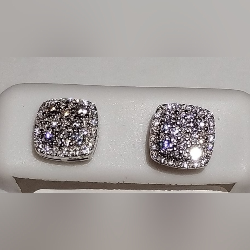 Elegant Sterling Silver Certified Full Moissanite Square Screwback Stud Earrings